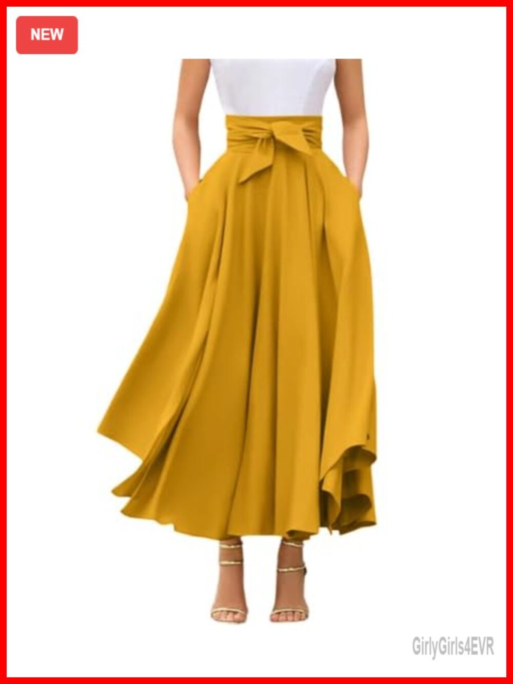 Elegant High Waisted Side Slit Flowy Maxi Skirt with Pockets